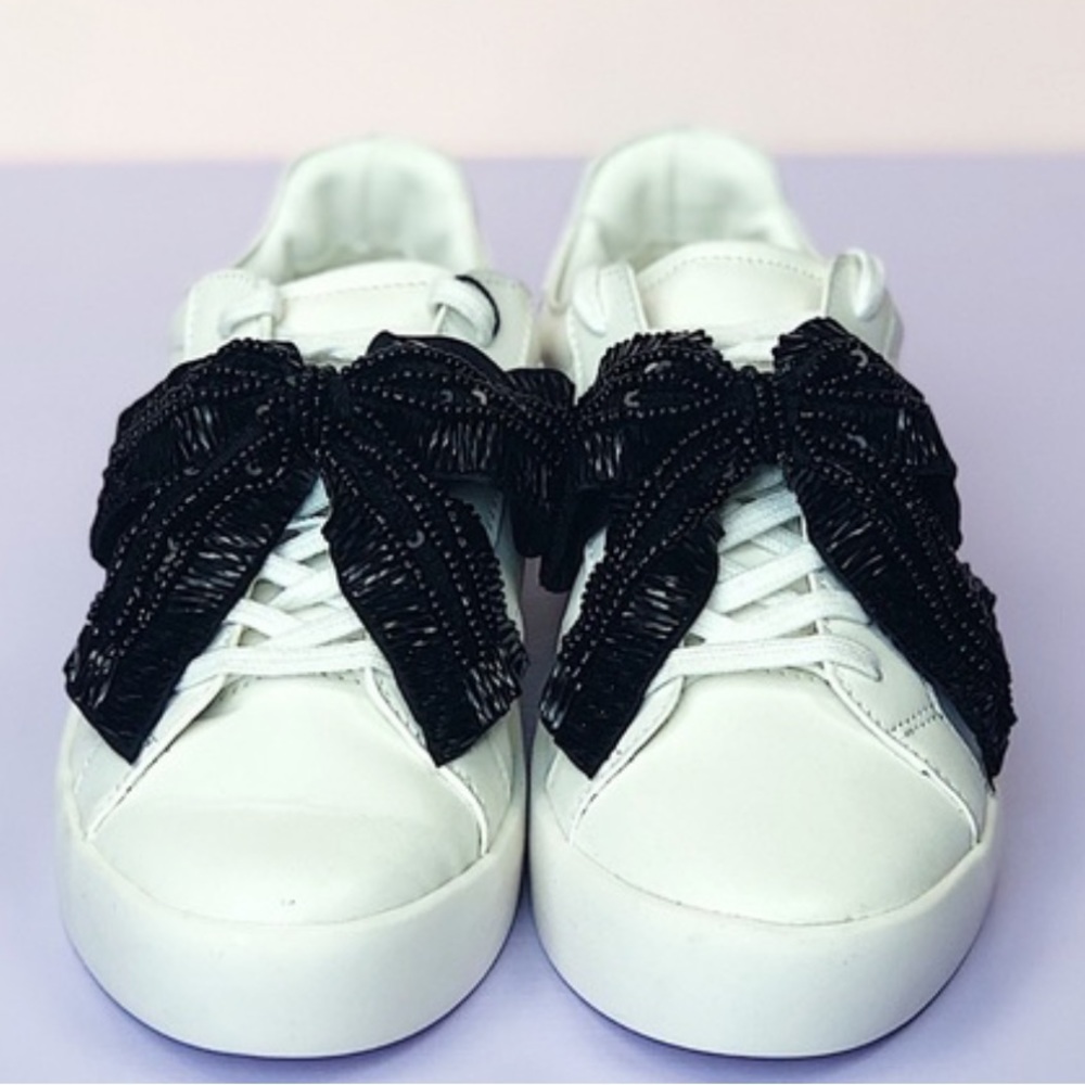 Zara Basic white Shoes with Black Bow